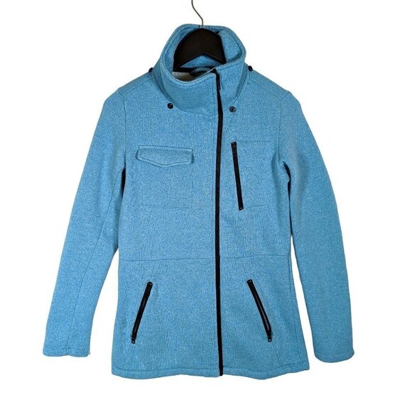 Women's Hurley Asymmetric Full Zip Military Jacket Cowl Neck Size Small Blue - Picture 1 of 4